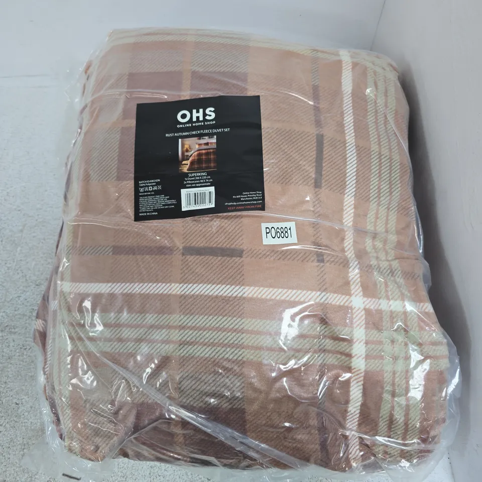 OHS RUST AUTUMN CHECK FLEECE DUVET SET – SUPERKING (260 X 220 CM) WITH 2 PILLOWCASES