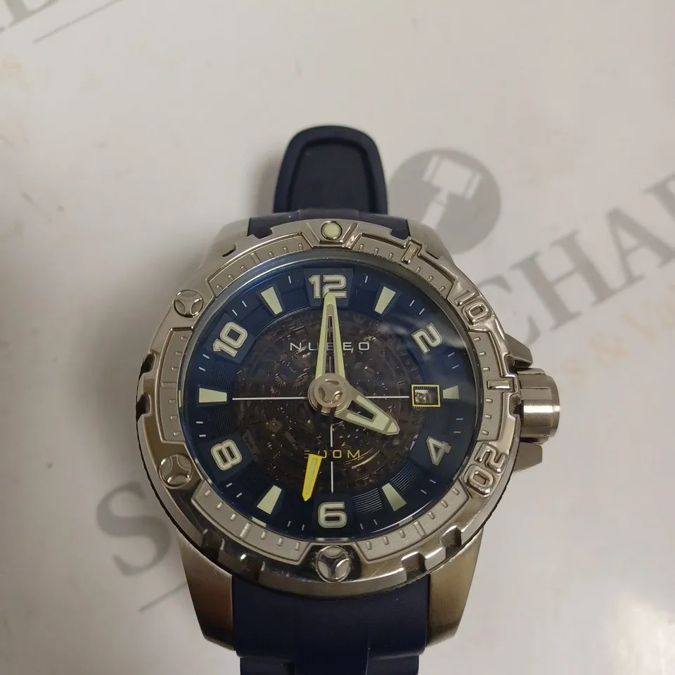 NUBEO AUTOMATIC STAINLESS STEEL WATCH WITH SILICONE STRAP NAVY