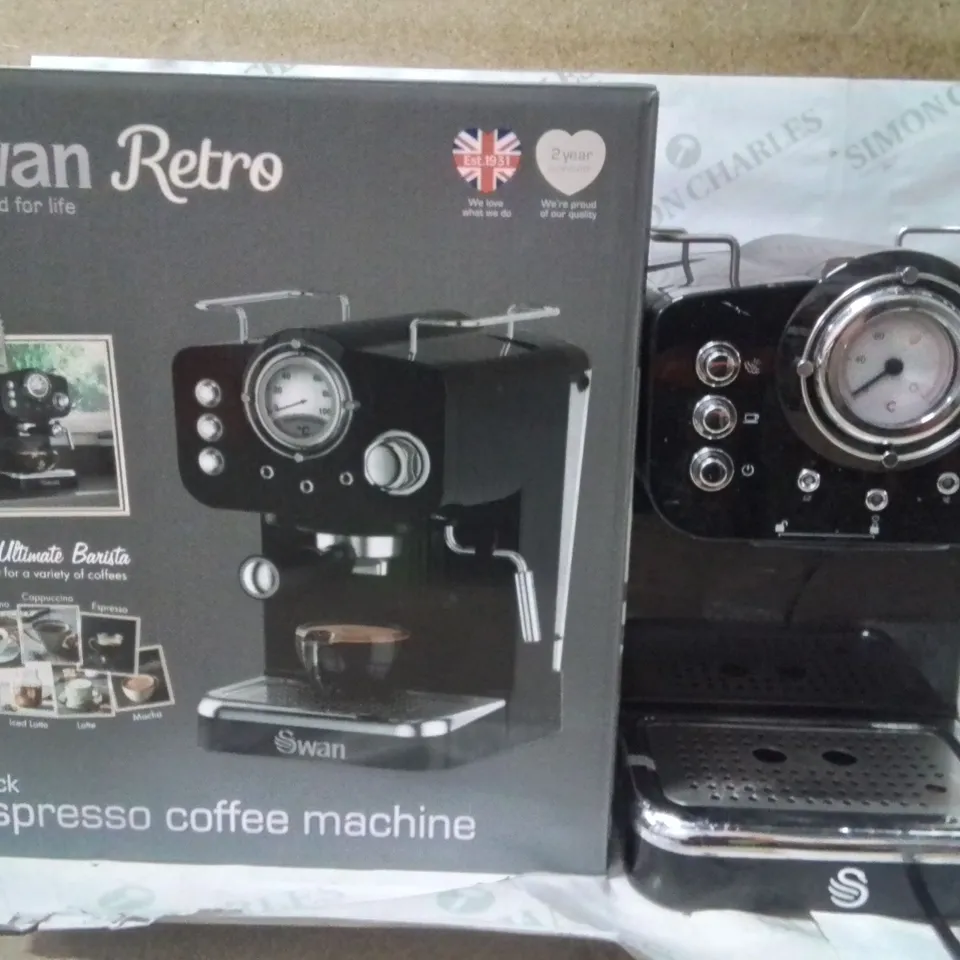 BOXED SWAN RETRO BLACK ESPRESSO COFFEE MACHINE 