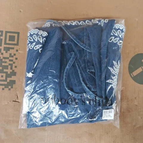 BAGGED NOBODY'S CHILD CUT WORK SCALLOP DENIM MINI DRESS IN BLUE SIZE UK 12