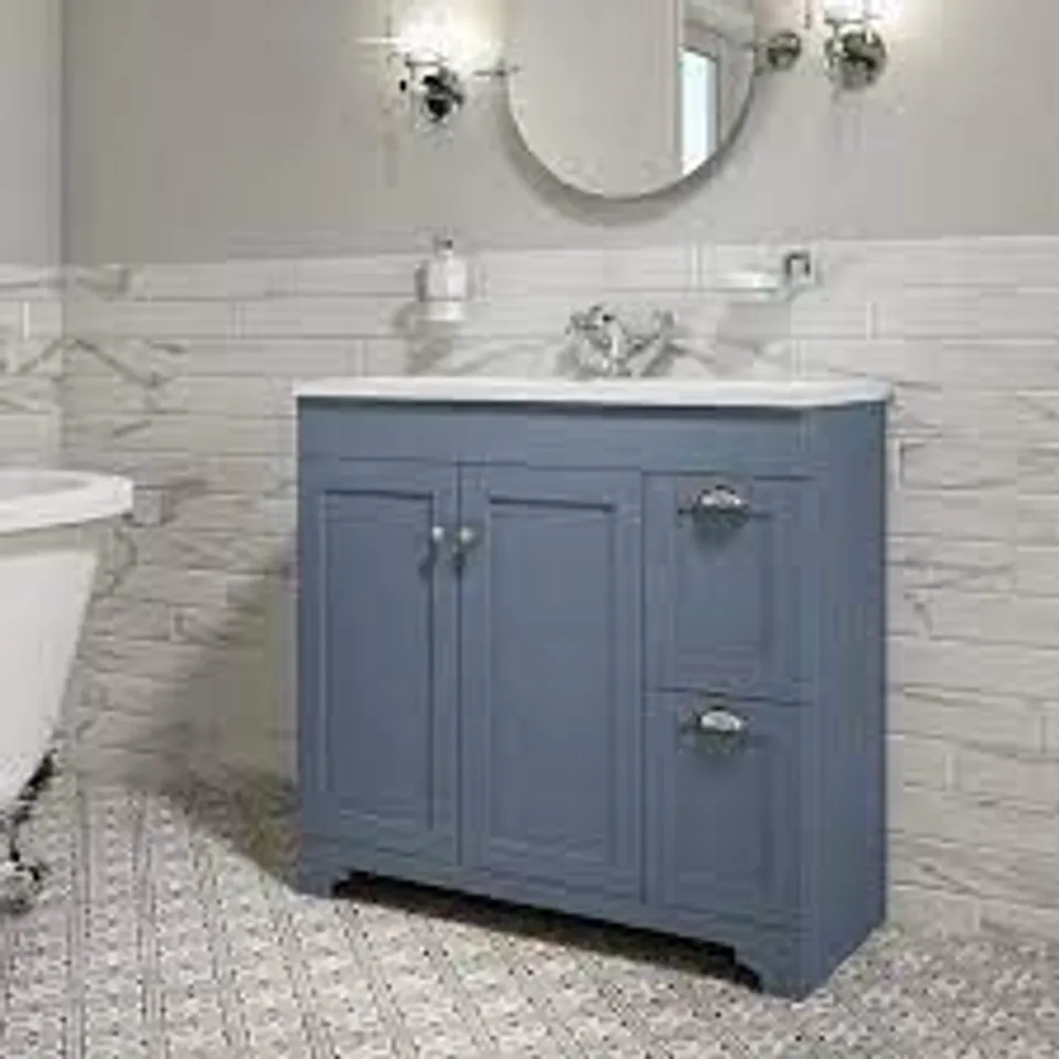 BOXED BAXENDEN 900MM MATT BLUE FLOORSTANDING VANITY UNIT 