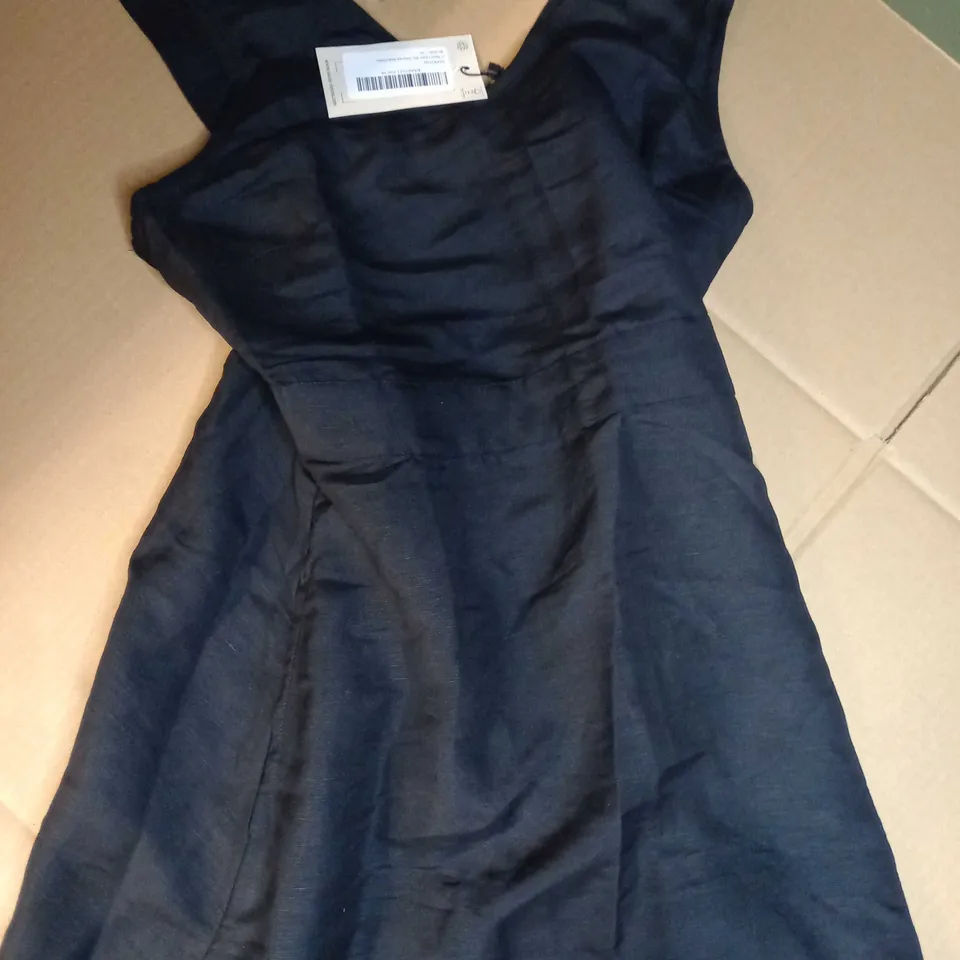 OASIS BLACK V NECK LINEN MIX TAILORED MIDI DRESS - SIZE 10