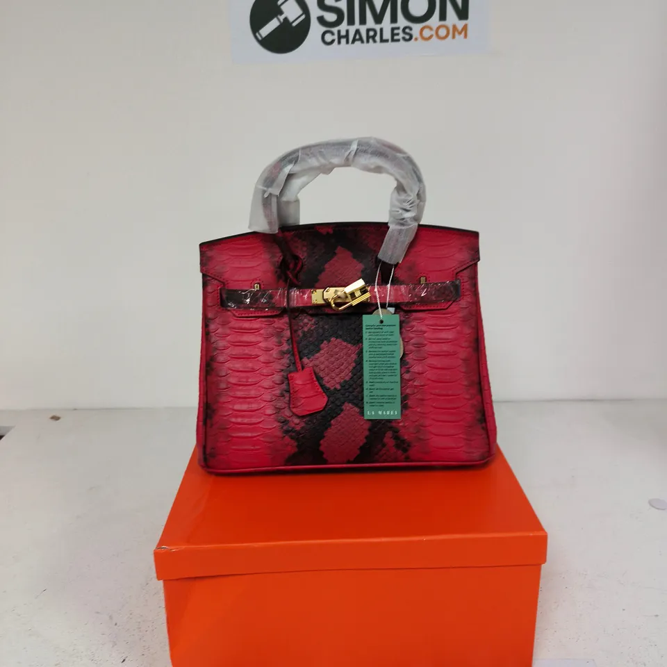 LA MAREY RED SNAKESKIN HANDBAG WITH GOLD-TONE HARDWARE