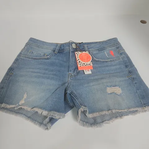 SCAMP & DUDE ADULTS DENIM RAW EDGE SHORTS – MID WASH, UK 8
