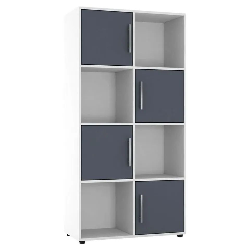 BOXED BERNOLD BOOKCASE WOODEN DOOR WITH METAL HANDLE COLOUR: WHITE/GREY (X2)
