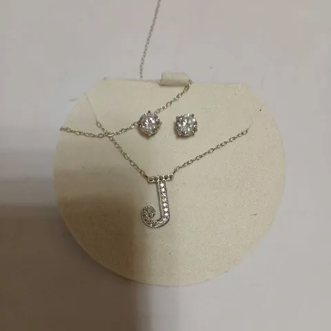 DIAMONIQUE 1.9CT TW INITIAL PENDANT & EARRING SET IN BAUBLE STERLING SILVER 
