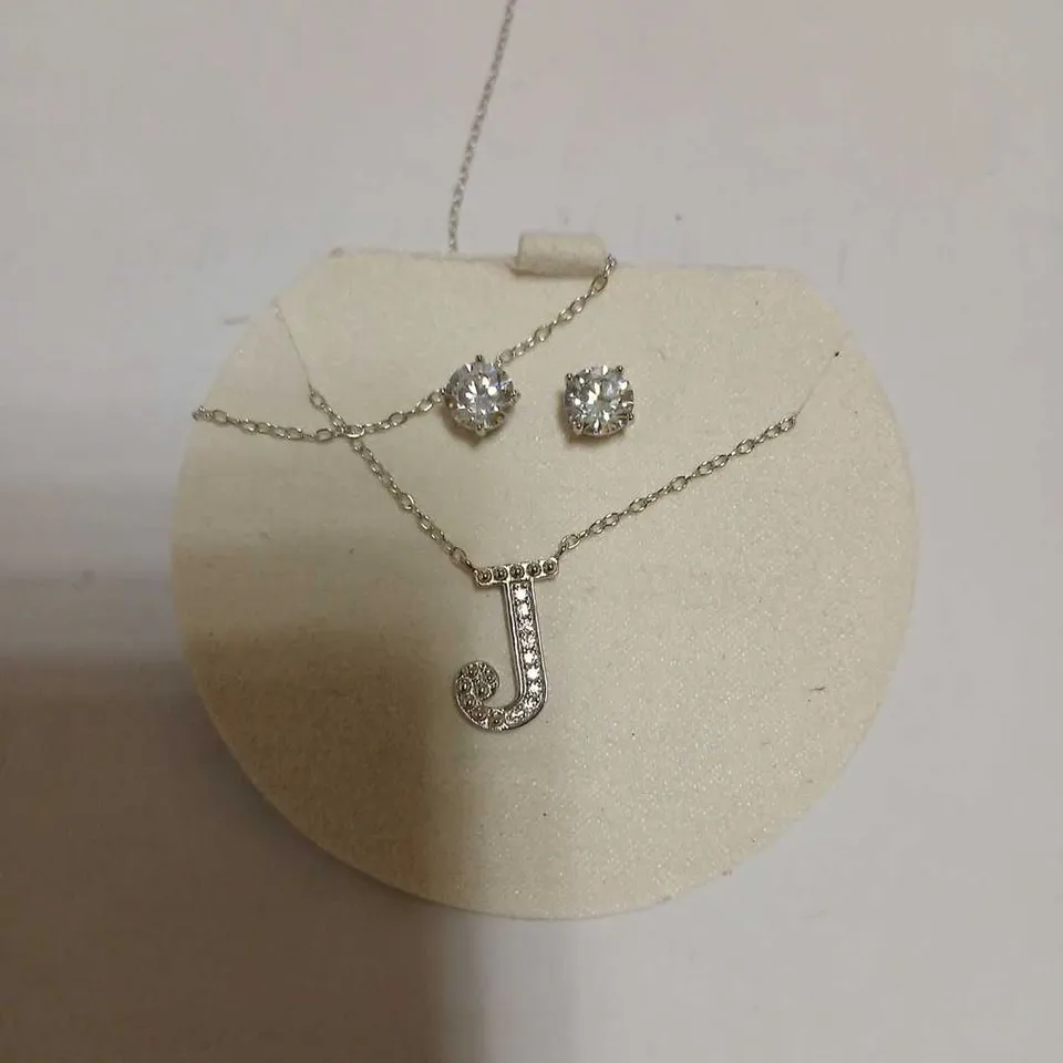 DIAMONIQUE 1.9CT TW INITIAL PENDANT & EARRING SET IN BAUBLE STERLING SILVER 