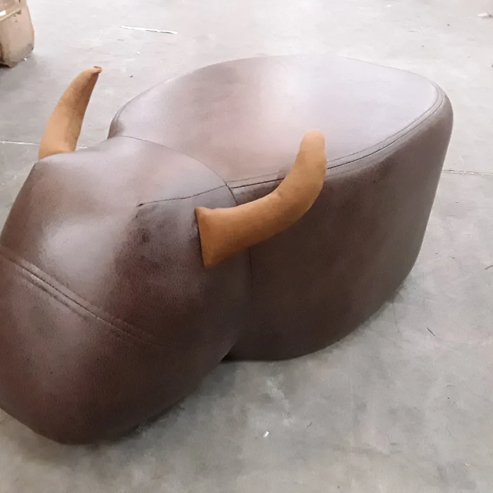BOXED CHILDREN'S BROWN BULL OTTOMAN