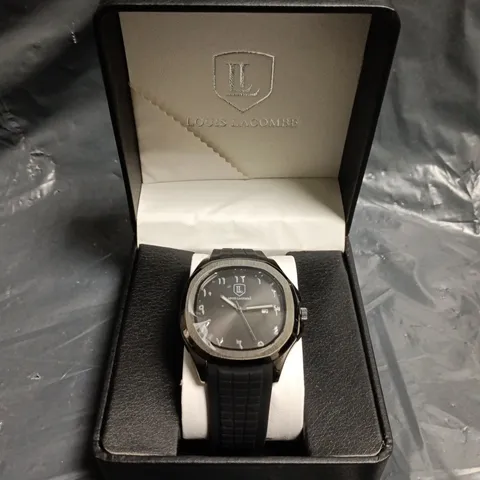 LOUIS LACOMBE BLACK DIAL RUBBER STRAP WATCH