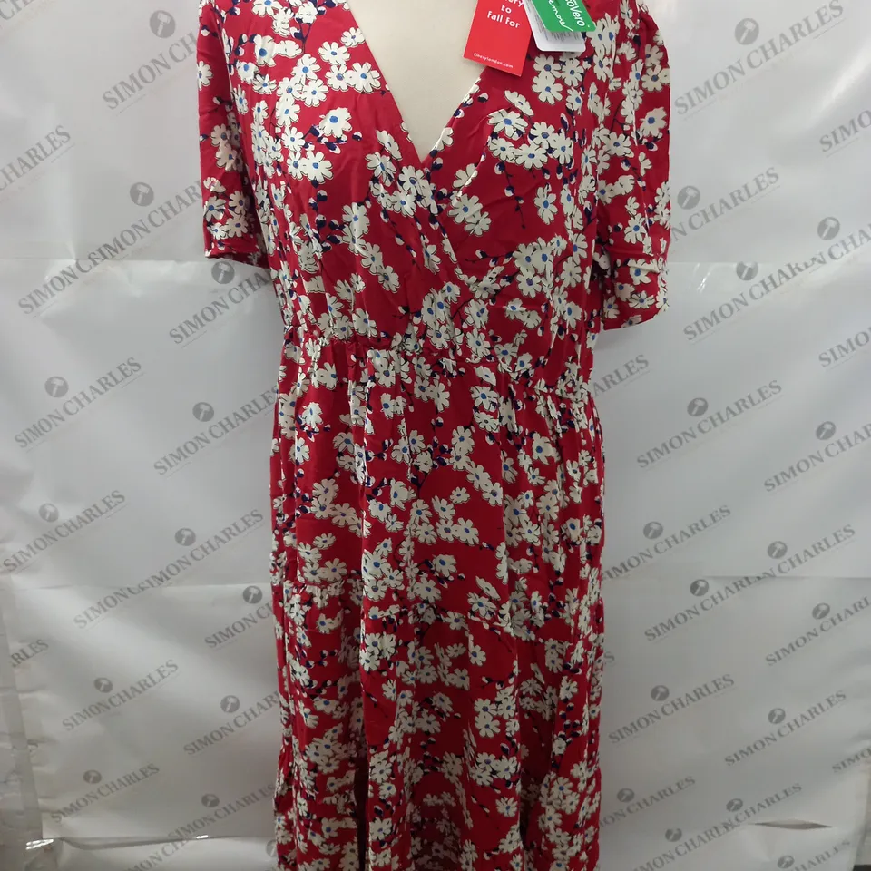 FINERY RED FLORAL V-NECK DRESS - UK 16