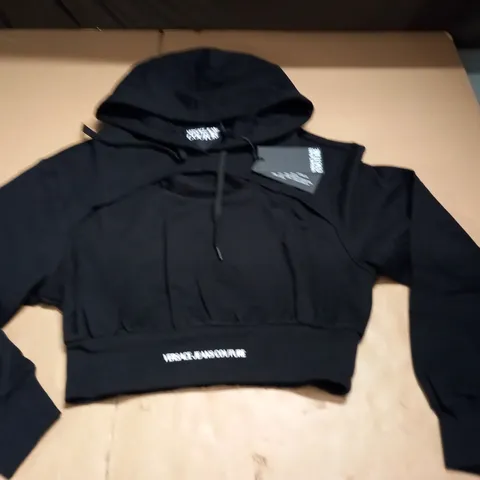 VERSACE JEANS COUTURE LOGO CROP HOODIE IN BLACK - 12 (44)