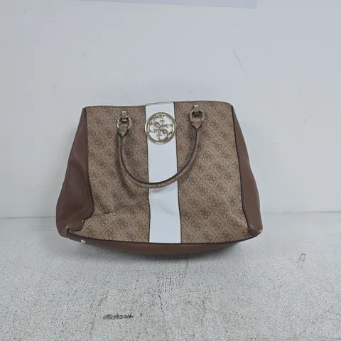 GUESS BAG MONOGRAM BROWN & WHITE STRIPE