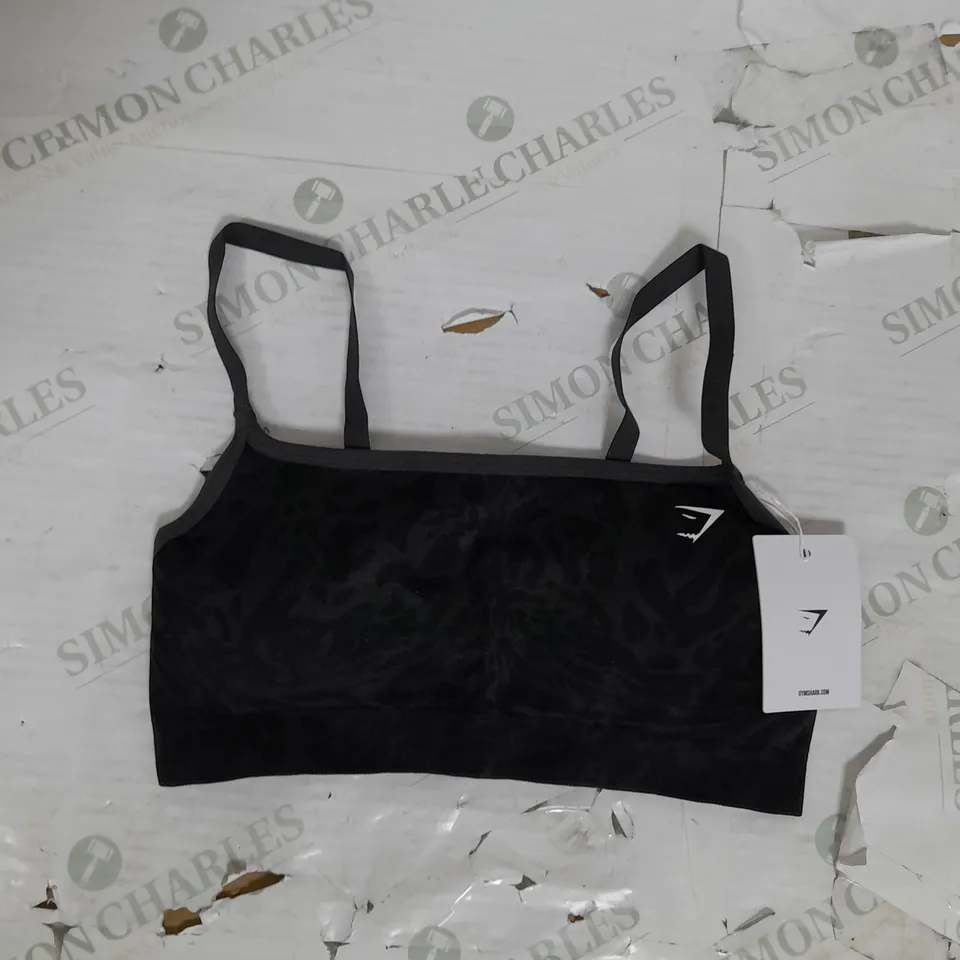 GYMSHARK ADAPT PATTERN SEAMLESS SPORTS BRA LIGHT SUPPORT IN BLACK SIZE M