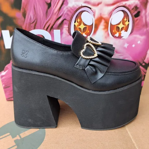 BRAND NEW BOXED KOI DARK DELIGHTS CHUNKY HEARTS SHOE IN BLACK- UK 7
