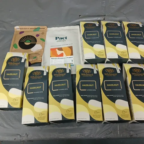 APPROXIMATELY 6 ASSORTED COFFEE PRODUCTS TO INCLUDE PACT, EXHALE, AND WHITTARD HAZELNUT ETC.