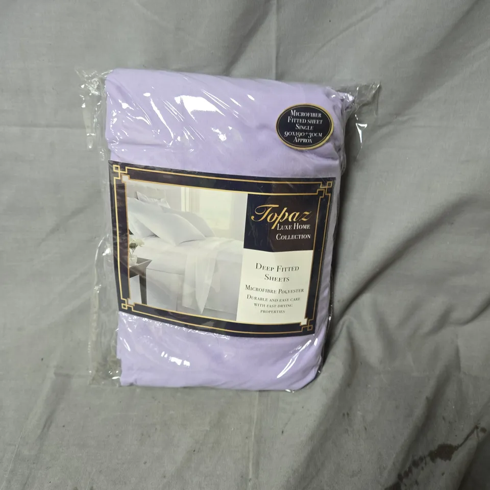 BOX OF APPROXIMATELY 20 X TOPAZ LUXE HOME COLLECTION DEEP FITTED SHEETS – MICROFIBER, LAVENDER, SINGLE (90X190 CM)