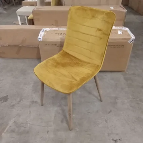 QUALITY DESIGNER OCHRE VELVET DINING CHAIR WITH WOOD-EFFECT LEGS