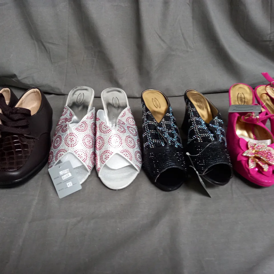 LARGE BOX OF ASSORTED SHOES IN VARIOUS SIZES, COLOURS AND STYLE