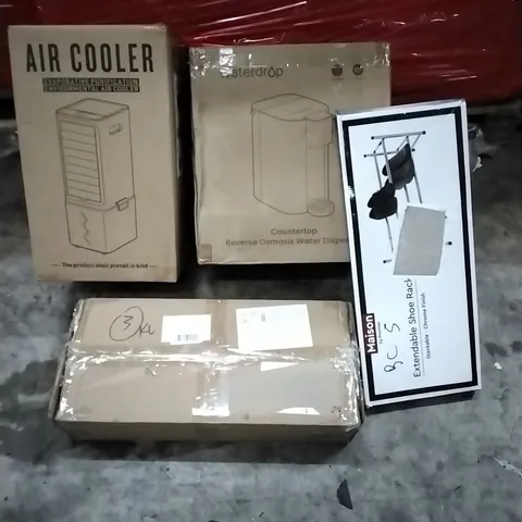 PALLET OF HOUSEHOLD ITEMS TO INCLUDE AIR COOLER, WATER DISPENSER, UMBRELLA STAND, EXTENDABLE SHOE RACK AND OTHER ASSORTED ITEMS...