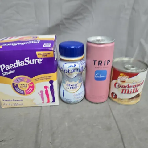 APPROXIMATELY 5 ASSORTED FOOD ITEMS TO INCLUDE - TRIP, CONDENSED MILK AND APTAMIL
