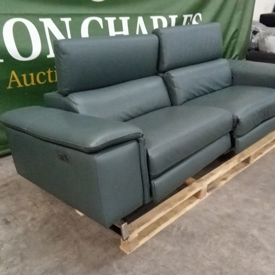 QUALITY DESIGNER 3 SEATER POWER RECLINER LEATHER SOFA - SLATE GREY