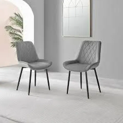 BOXED SET OF 2, PALERMO VELVET MODERN DINING CHAIRS WITH TAPERED METAL LEGS  - GREY FABRIC/BLACK LEGS (1 BOX)