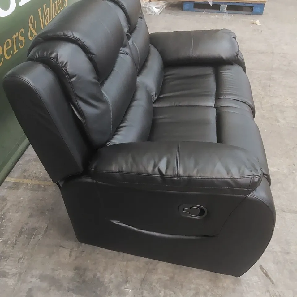 DESIGNER 2 SEATER FAUX LEATHER MANUAL RECLINER SOFA - BLACK