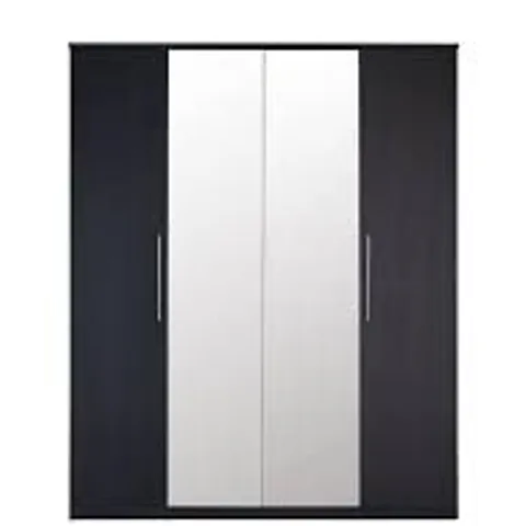 BOXED PRAGUE MIRROR/BLACK 4 DOOR WARDROBE (4 BOXES)