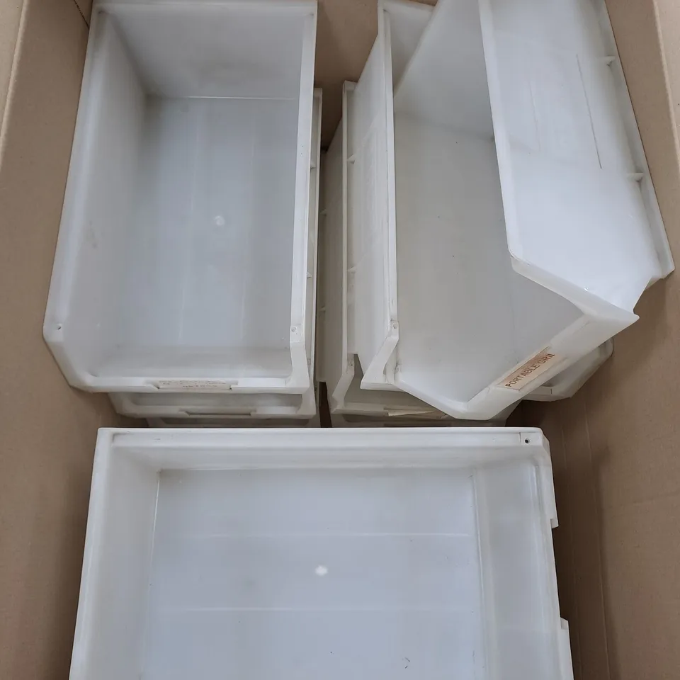 BOX OF ASSORTED WHITE DRAW STORAGE CONTAINERS 