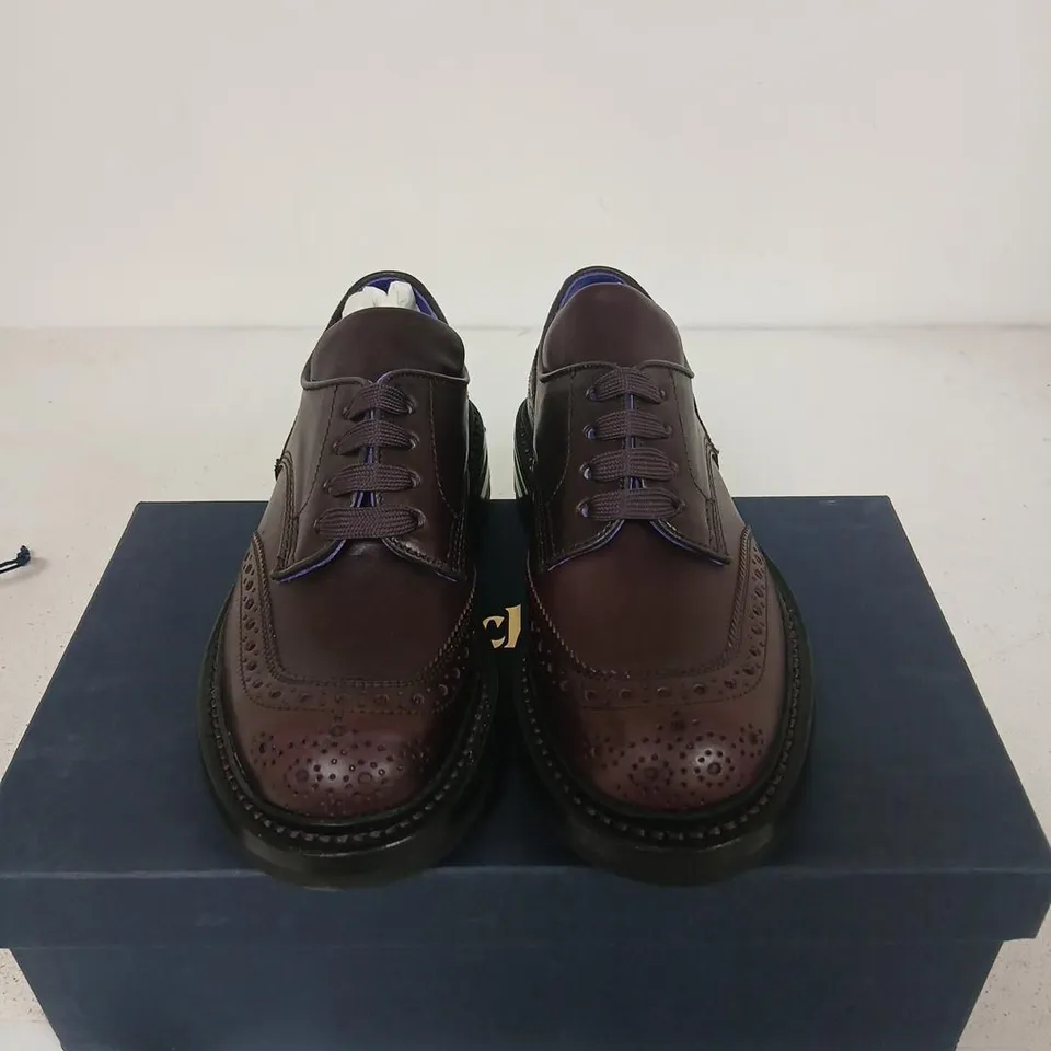 TRICKER'S FOR BURBERRY DERBY SHOES – AUBERGINE LEATHER, UK 2, RUBBER SOLE