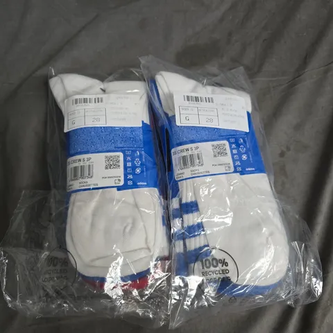 ADIDAS SOCKS TWIN PACK (2 PAIRS) – WHITE/BLUE TRIM AND RED/WHITE STRIPES, UK 9-10 (EU 28)
