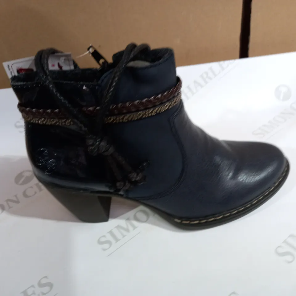 RIEKER TASSLE NAVY ANKLE BOOTS - SIZE UK 6