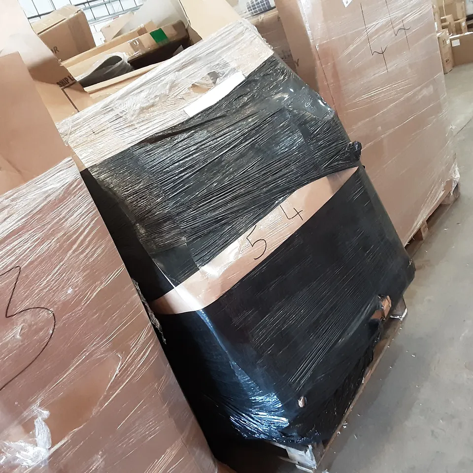 PALLET OF ASSORTED PRODUCTS TO INCLUDE LED BATHROOM MIRROR, ANTI FATIGUE MAT, 3 TIE PLANT SHELF, FOLDABLE PORTABLE WATERPROOF CHARGE CONTROLLER, AEROBIC STEP