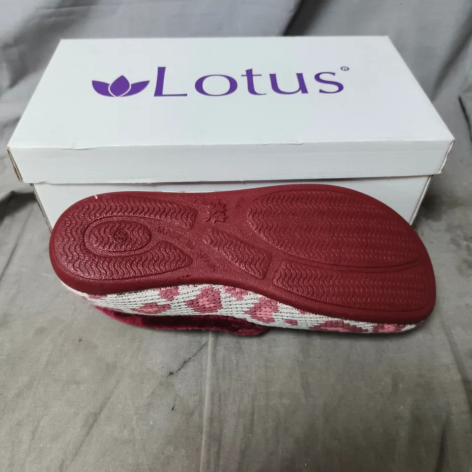 LOTUS LADIES' HEART-PATTERN SLIPPERS WITH BURGUNDY FUR TRIM SIZE EU 39