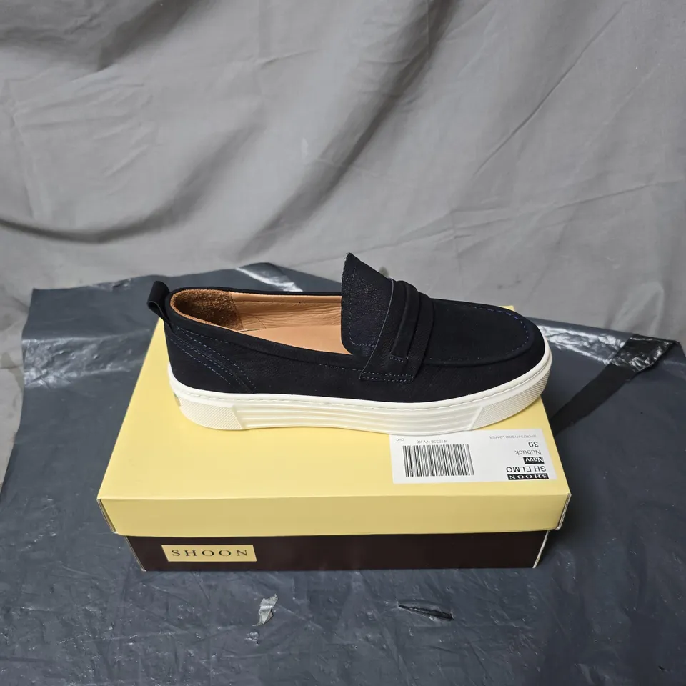 SHOON NAVY SUEDE SLIP-ON LOAFERS – WOMEN'S CASUAL SHOES (BOXED) SIZE 39