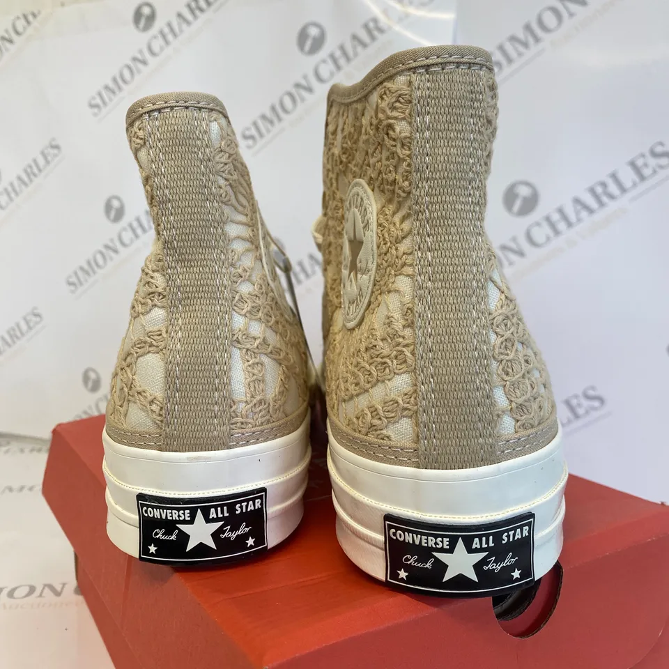 BOXED PAIR OF CONVERSE CHUCK 70 HI OAT MILK SHOES SIZE EU39