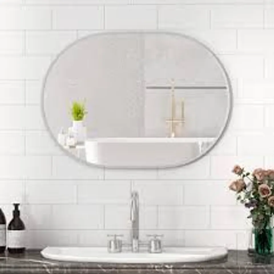 COSTWAY RUNWAY OVAL BATHROOM MIRROR WITH SHATTER PROOF FILM 70 X 50CM