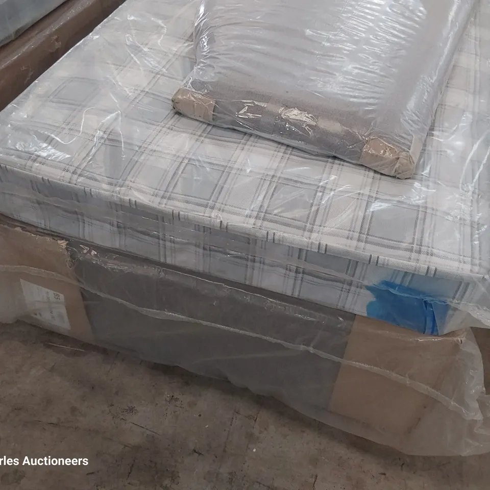 QUALITY BAGGED 3' SINGLE DIVAN BED & HEADBOARD WITH AIRSPRUNG ALEX MATTRESS  & GREY FABRIC BASE 