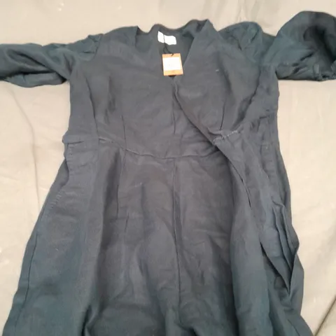 HUSH PALOMA PUFF SLEEVE LINEN JUMPSUIT NAVY - SIZE 10