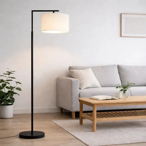 BOXED ARCHED FLOOR LAMP 166cm MODERN METAL WITH FABRIC SHADE (1 BOX)