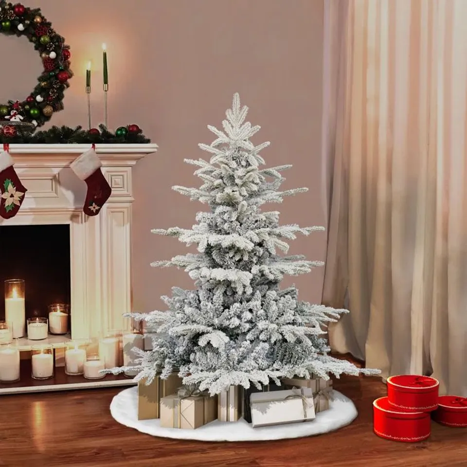 BOXED 7FT (210CM) FLOCKED ASPEN PINE PE/PVC TREE, 1815 TIPS, HINGED ARTIFICIAL CHRISTMAS TREE (1 BOX)