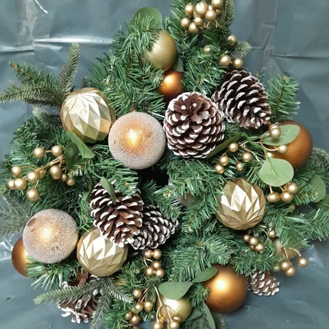 BOXED COPPER AND GOLD PRE-LIT FESTIVE WREATH