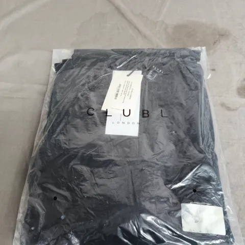 CLUB L LONDON MORANA BLACK VELVET SQUARE-NECK LONG-SLEEVE MAXI DRESS, UK 14