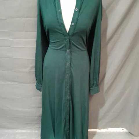 BODEN LONG SLEEVE BUTTON FRONT MAXI DRESS IN GREEN - UK 12R