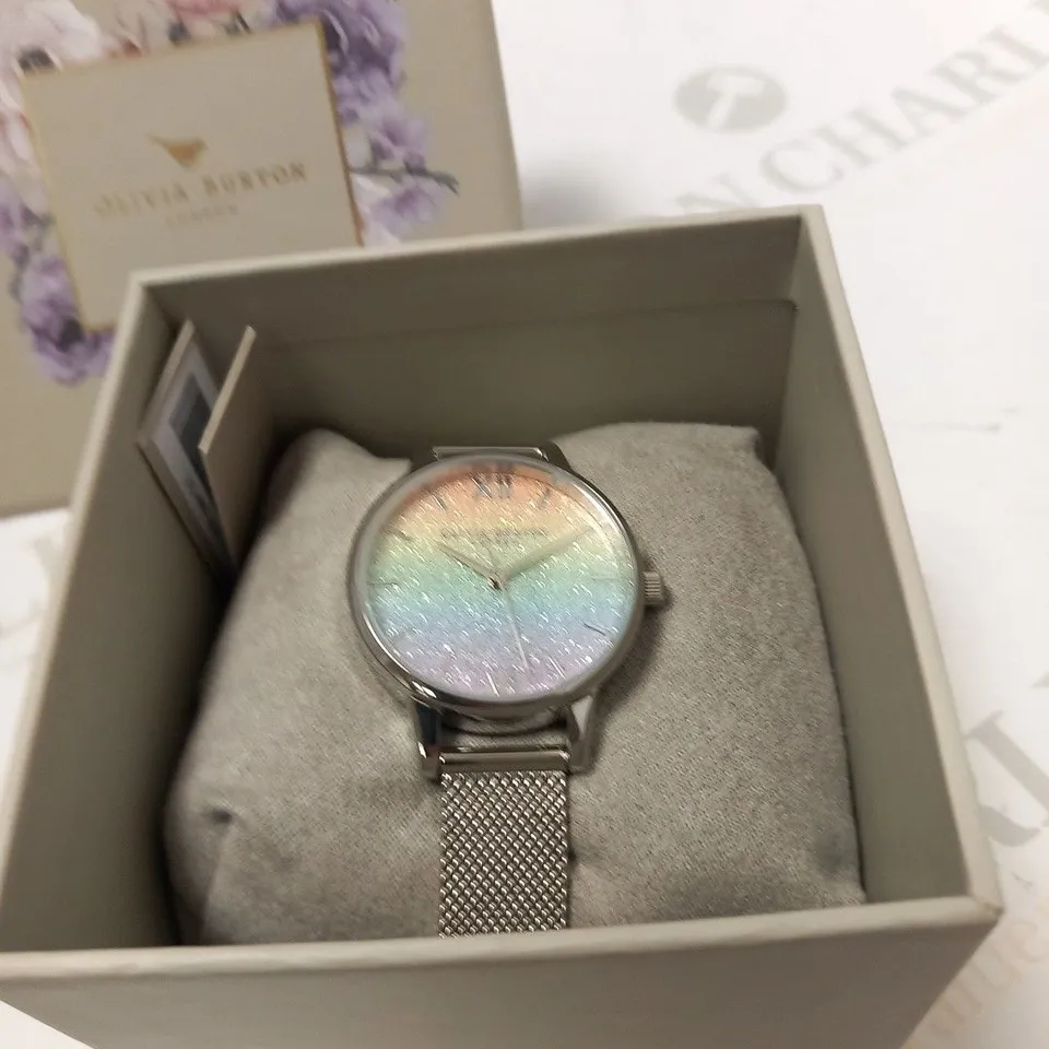 BOXED OLIVIA BURTON RAINBOW GLITTER WRIST WATCH