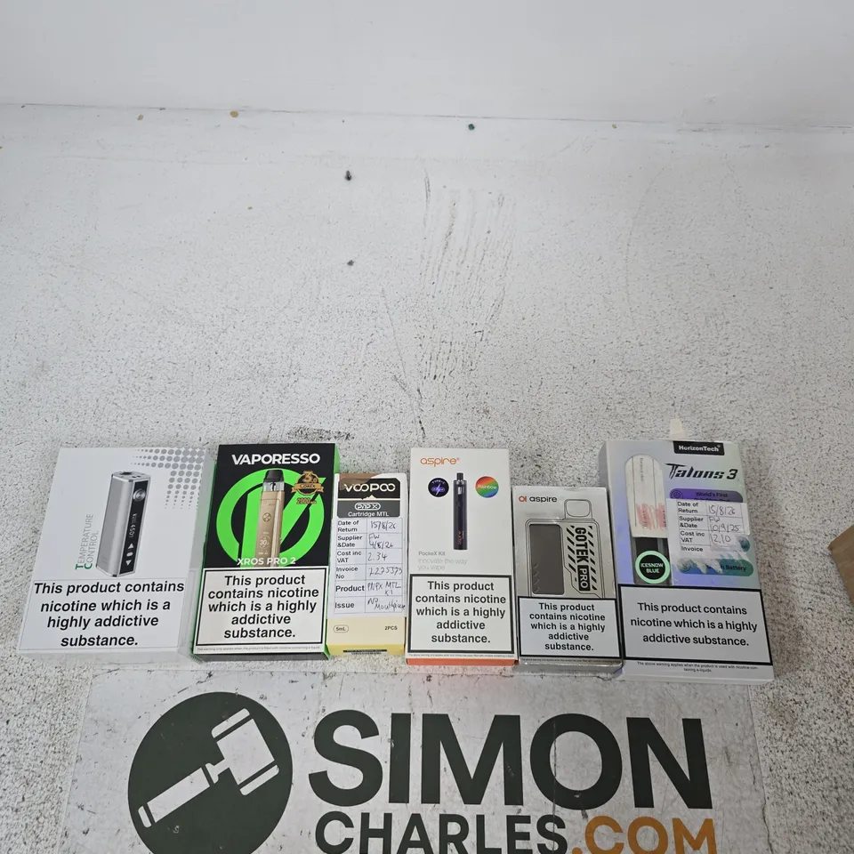 APPROXIMATELY 20 ASSORTED E-CIG PRODUCTS AND ACCESSORIES TO INCLUDE ELEAF, TALONS 3, ASPIRE ETC 