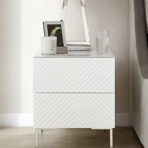 BOXED DANETTI NOAH WHITE GLOSS 2 DRAWER BEDSIDE TABLE