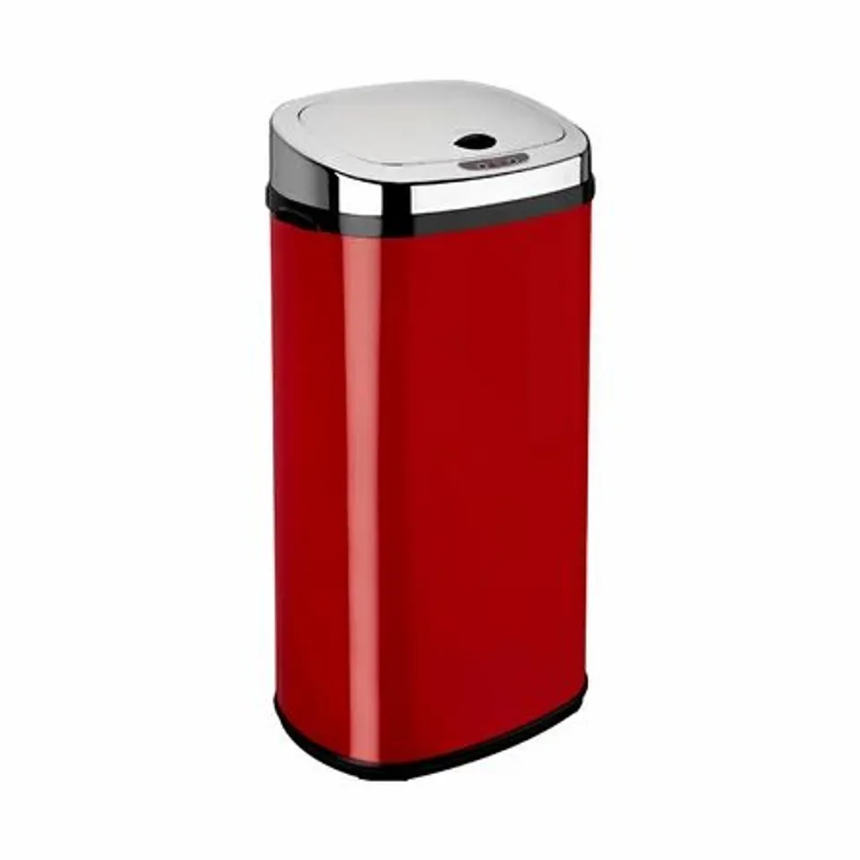 BOXED STEEL 42L MOTION SENSOR RUBBISH BIN RED