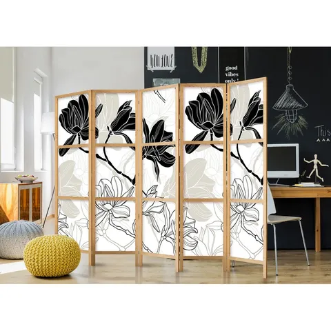 BOXED 225CM W × 171CM H 5-PANEL SOLID WOOD FOLDING ROOM DIVIDER 