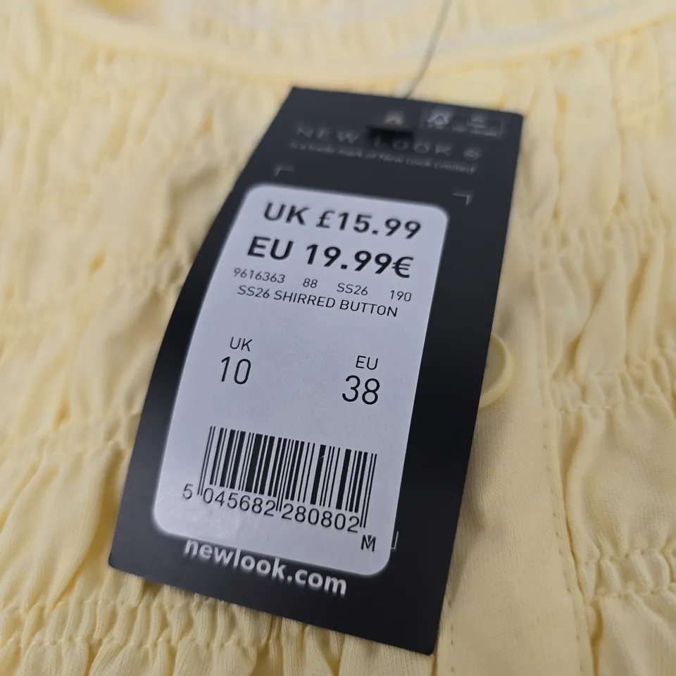 NEW LOOK LADIES YELLOW SLEEVELESS SMOCKED TOP, UK 10 (EU 38) – BUTTON FRONT